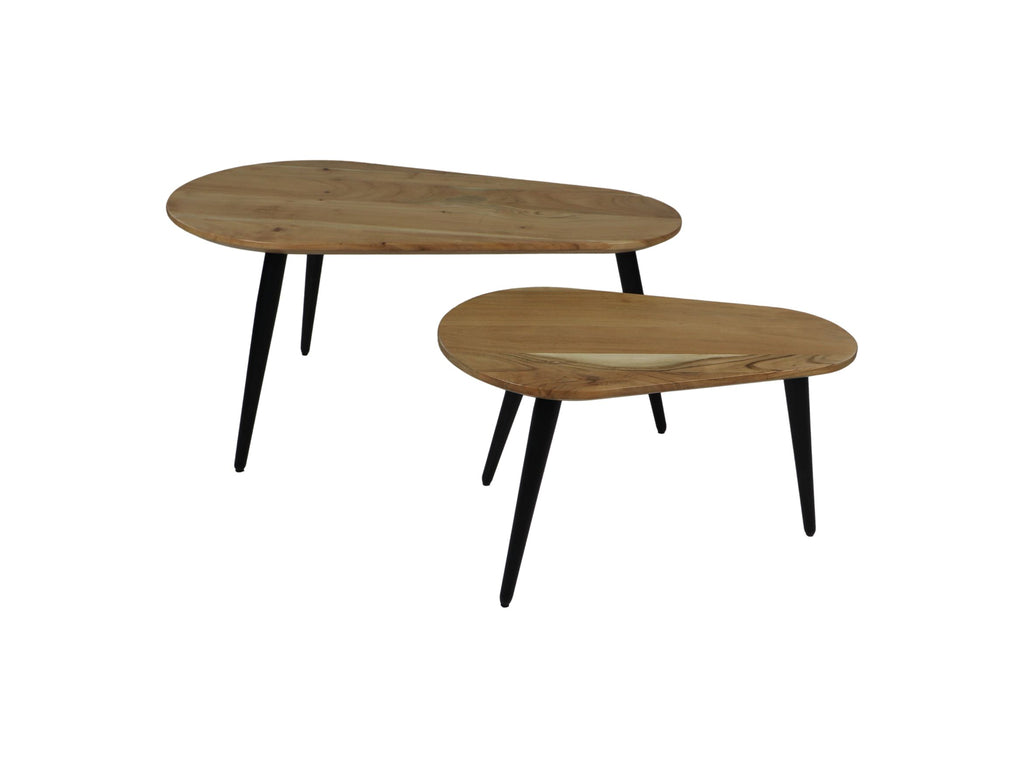 Salontafels Zurich - 95x52x46 - Natuurlijk/zwart - Acaciahout/ijzer - Set van 2 - HSM