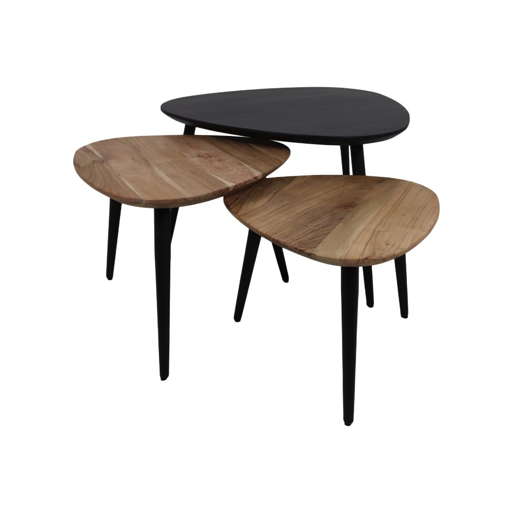 Salontafels Zurich - ø70/ø50/ø45 - Natuurlijk/zwart - Acaciahout/ijzer - Set van 3 - HSM