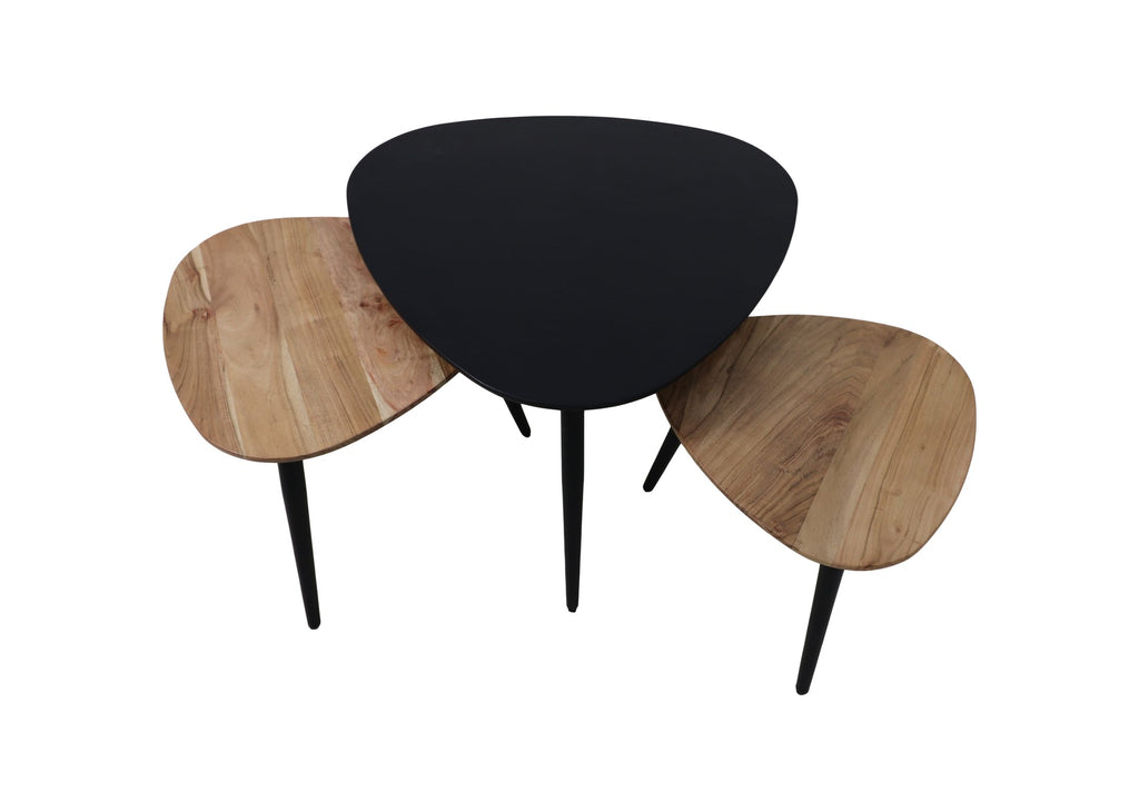 Salontafels Zurich - ø70/ø50/ø45 - Natuurlijk/zwart - Acaciahout/ijzer - Set van 3 - HSM