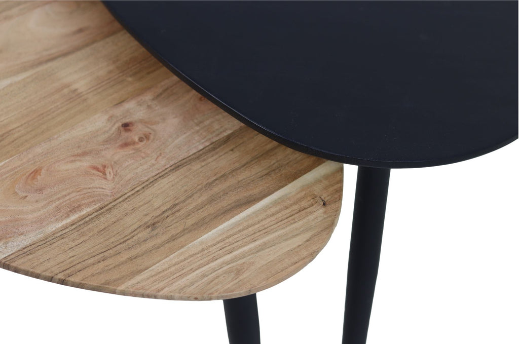 Salontafels Zurich - ø70/ø50/ø45 - Natuurlijk/zwart - Acaciahout/ijzer - Set van 3 - HSM