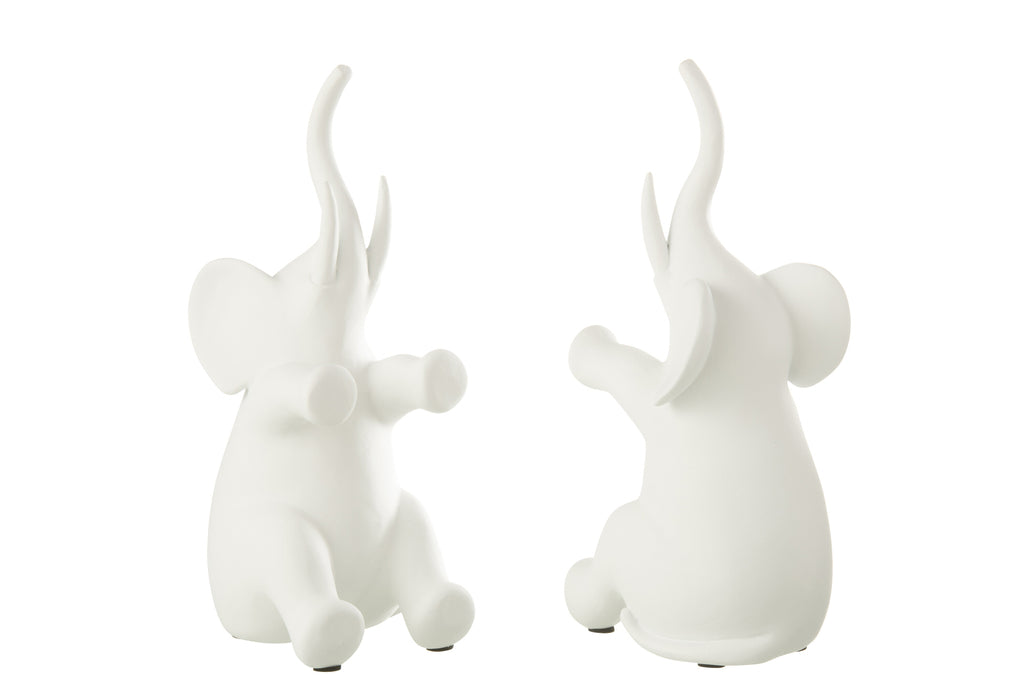 Boekensteunen olifant zittend polyhars wit - J-LINE