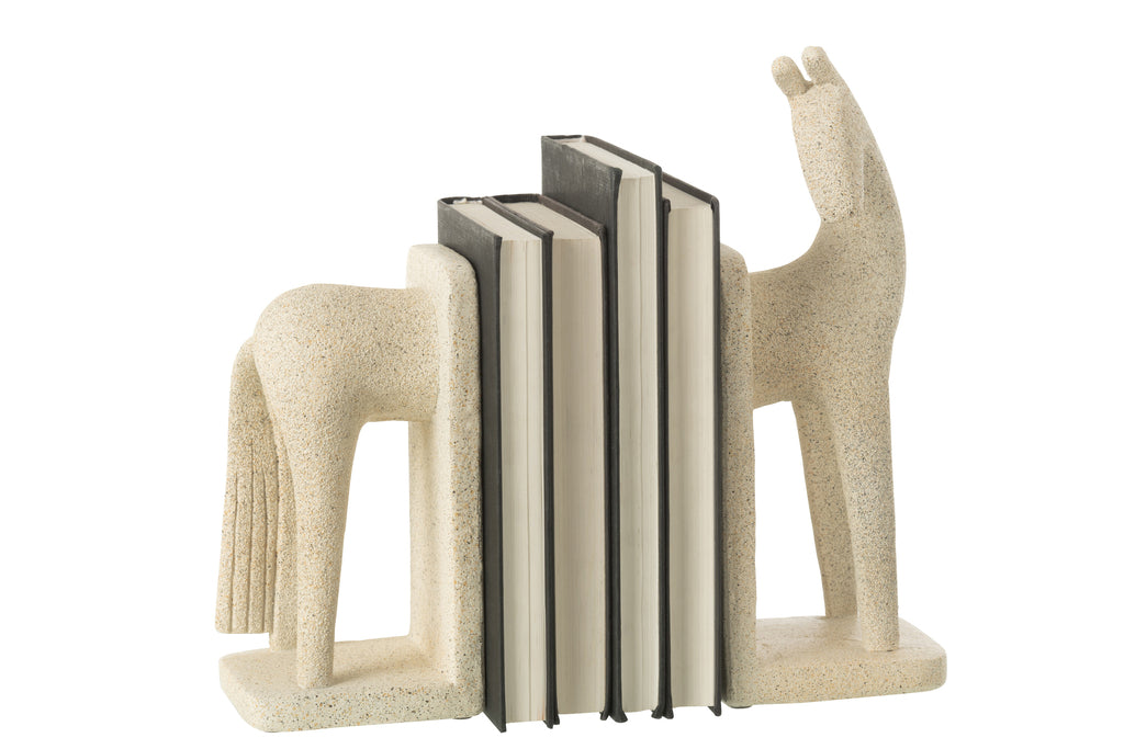 Serre-livres Cheval Moderne Résine Beige - J-LINE