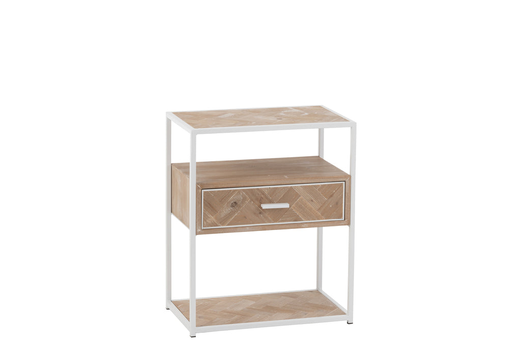 Table d'appoint Zigzag 1 tiroir Bois/Métal Naturel/Blanc - J-LINE