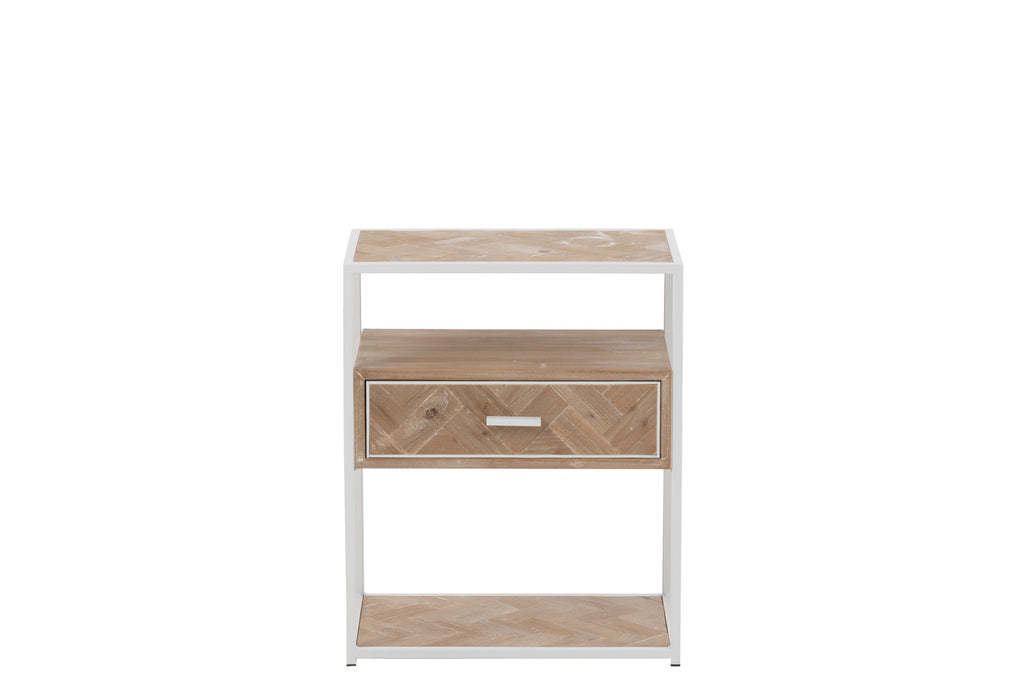 Table d'appoint Zigzag 1 tiroir Bois/Métal Naturel/Blanc - J-LINE