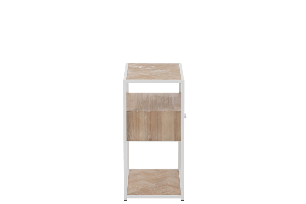 Table d'appoint Zigzag 1 tiroir Bois/Métal Naturel/Blanc - J-LINE