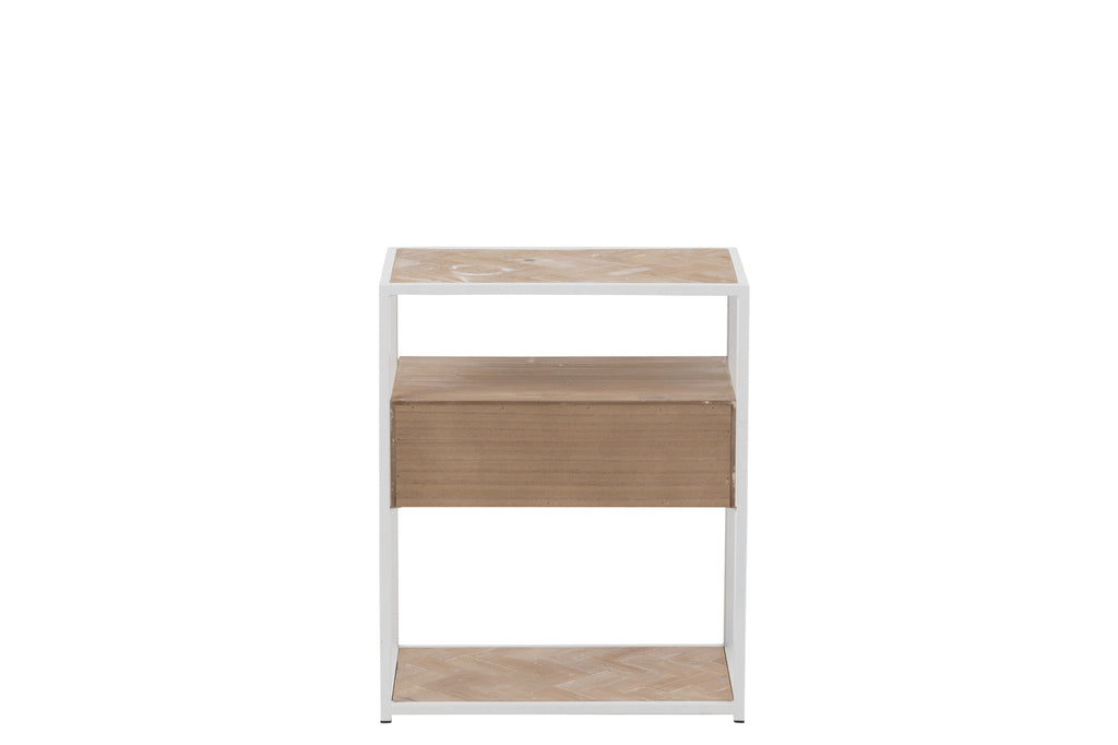 Table d'appoint Zigzag 1 tiroir Bois/Métal Naturel/Blanc - J-LINE