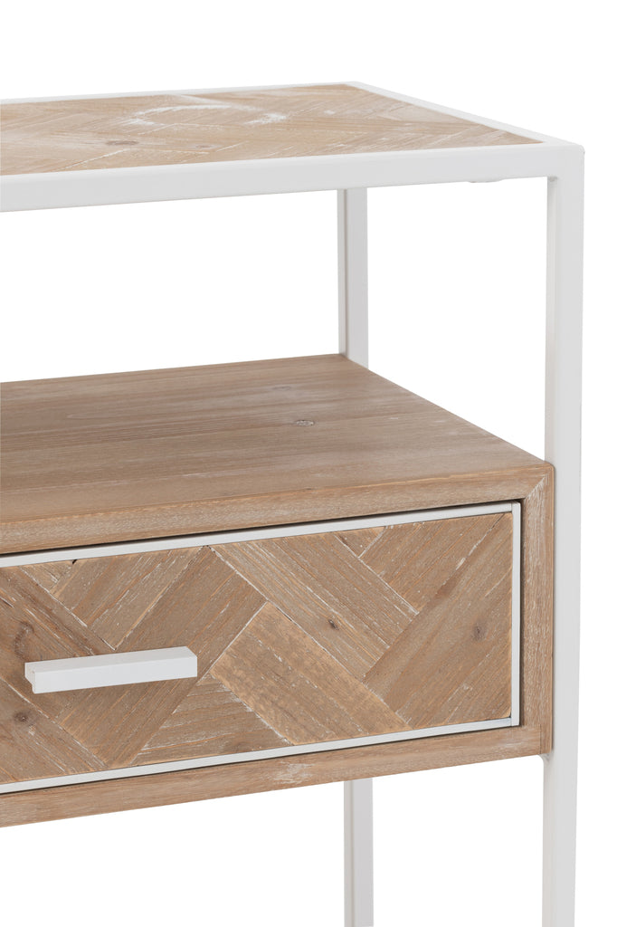 Table d'appoint Zigzag 1 tiroir Bois/Métal Naturel/Blanc - J-LINE