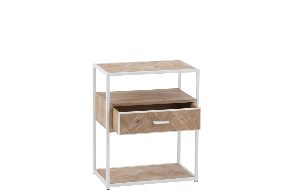 Table d'appoint Zigzag 1 tiroir Bois/Métal Naturel/Blanc - J-LINE
