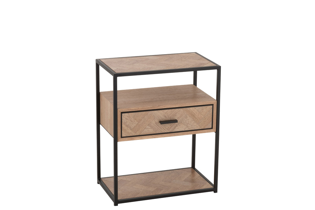 Table d'appoint Zigzag 1 tiroir Bois/Métal Naturel/Noir - J-LINE