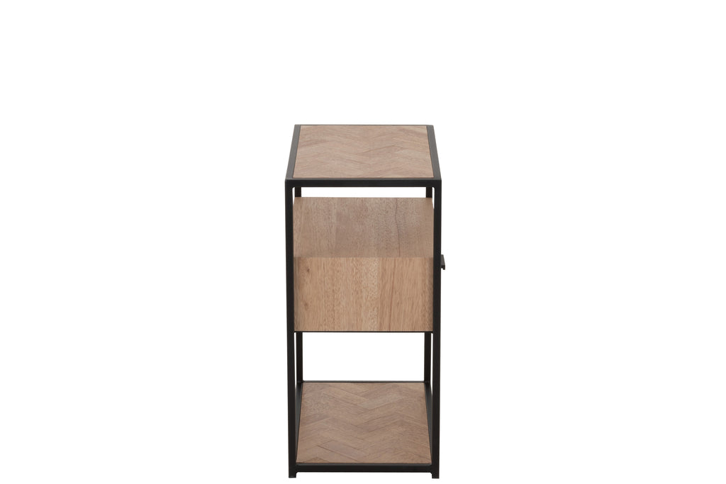 Table d'appoint Zigzag 1 tiroir Bois/Métal Naturel/Noir - J-LINE
