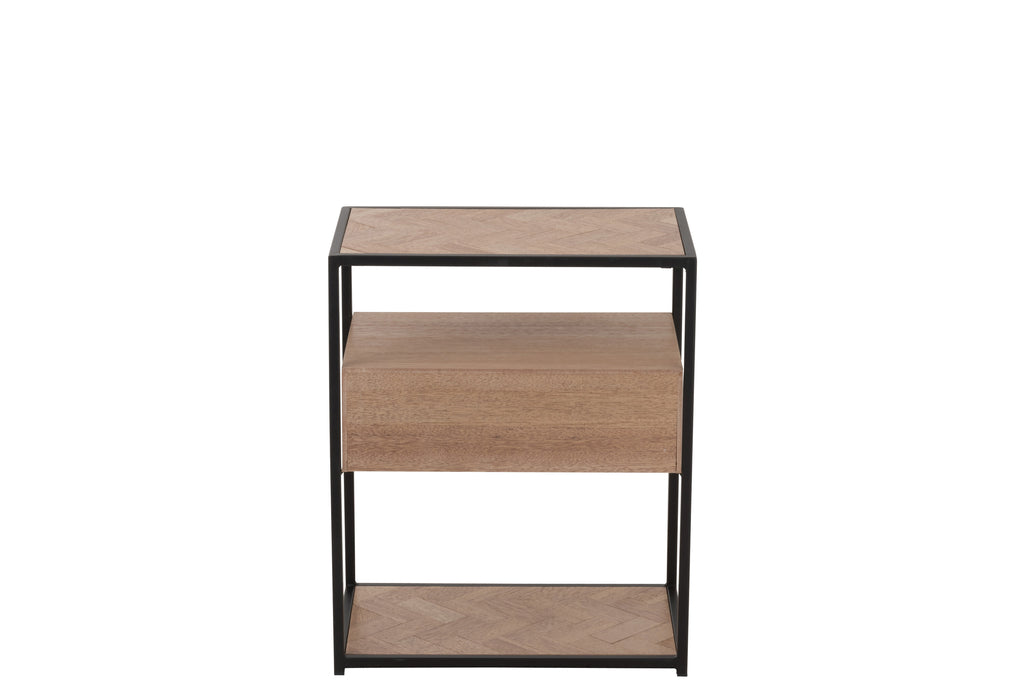 Table d'appoint Zigzag 1 tiroir Bois/Métal Naturel/Noir - J-LINE