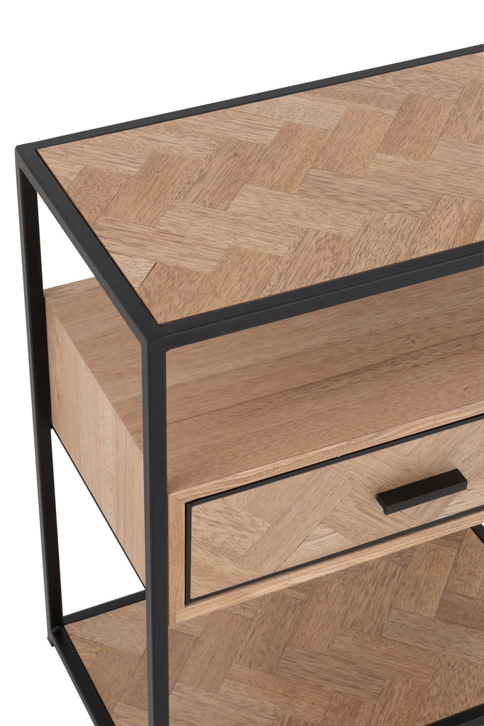 Table d'appoint Zigzag 1 tiroir Bois/Métal Naturel/Noir - J-LINE