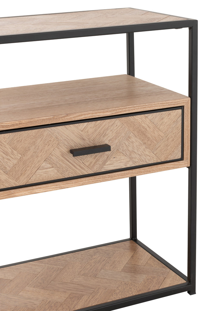Table d'appoint Zigzag 1 tiroir Bois/Métal Naturel/Noir - J-LINE