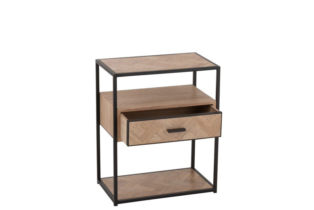 Table d'appoint Zigzag 1 tiroir Bois/Métal Naturel/Noir - J-LINE