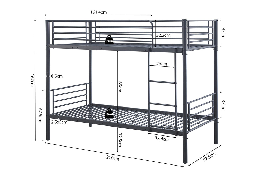 Stapelbed 'Sammy' 90x200 splitsbaar metaal donkergrijs RS