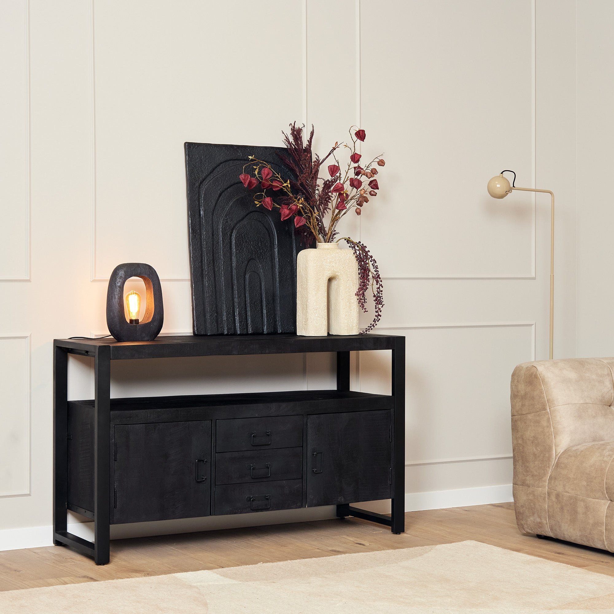 Dressoir Boaz zwart 135 cm - STF