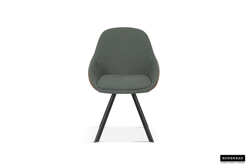 Armstoel 'Jan' stof groen rug PU cognac RS
