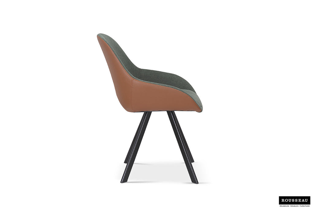 Armstoel 'Jan' stof groen rug PU cognac RS