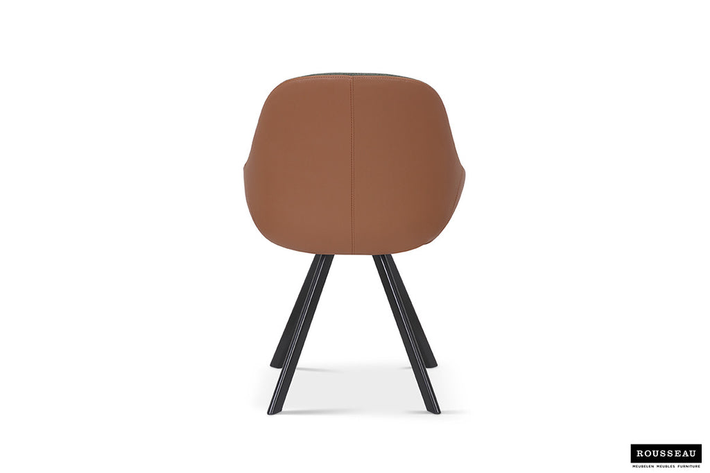 Armstoel 'Jan' stof groen rug PU cognac RS