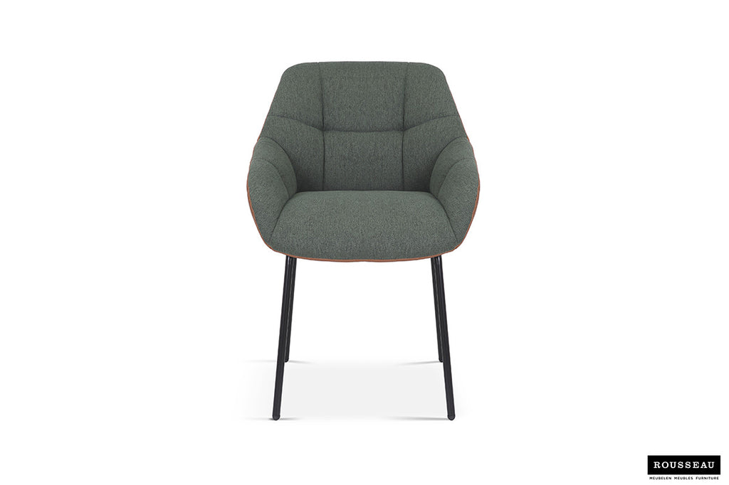 Armstoel 'Sem' stof groen rug PU cognac RS