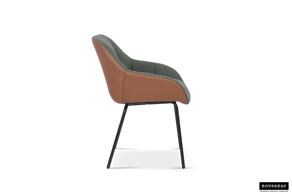Armstoel 'Sem' stof groen rug PU cognac RS