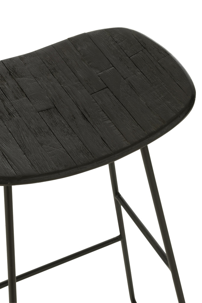 Barstoel Rechthoekig Recycle Teak Zwart Groot - J-LINE
