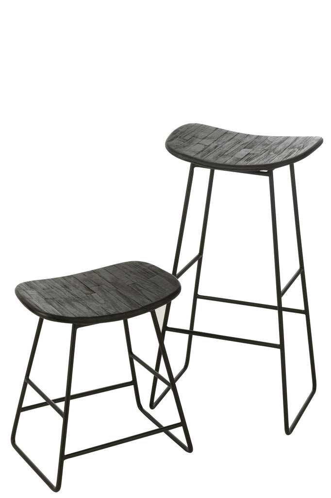Barstoel Rechthoekig Recycle Teak Zwart Groot - J-LINE