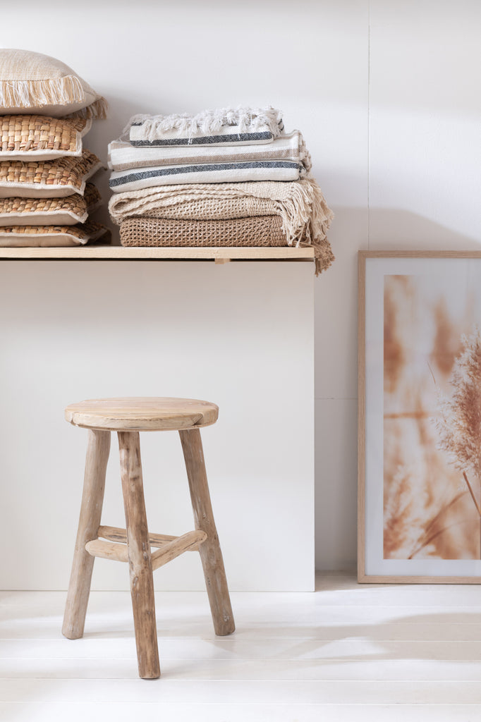 Barstoel Rond Hout Wit Gewassen - J-LINE