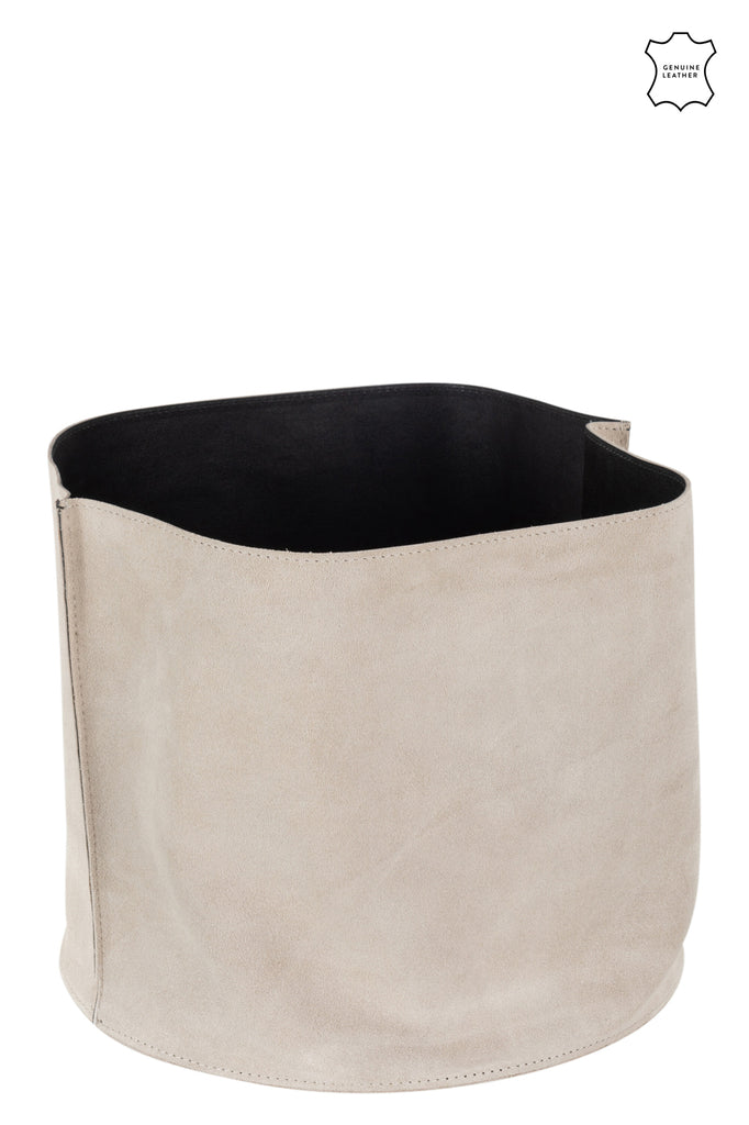 Ronde beige lederen opbergmand - J-LINE