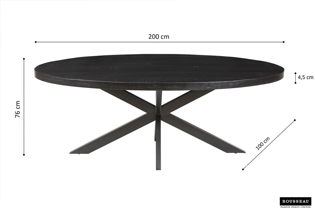Tafel 'Alexa' 200 cm Ovaal Mango zwart RS