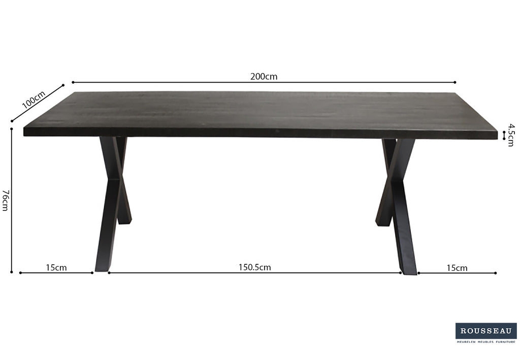 Tafel 'Elena' 200 cm Rechthoekig Mango hout zwart - ROUS