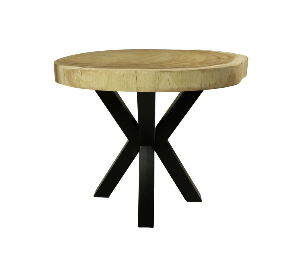 Tafel rond munggur - 80x80x76 - Naturel/zwart - Massief munggurhout/metaal