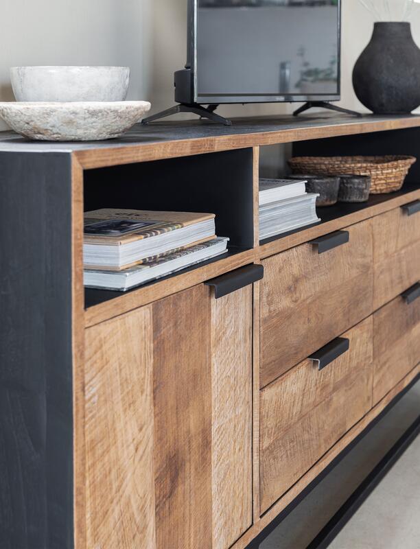 TV-kast Cosmo DTP - hoog, 2 deuren, 4 laden, 3 open rekken.