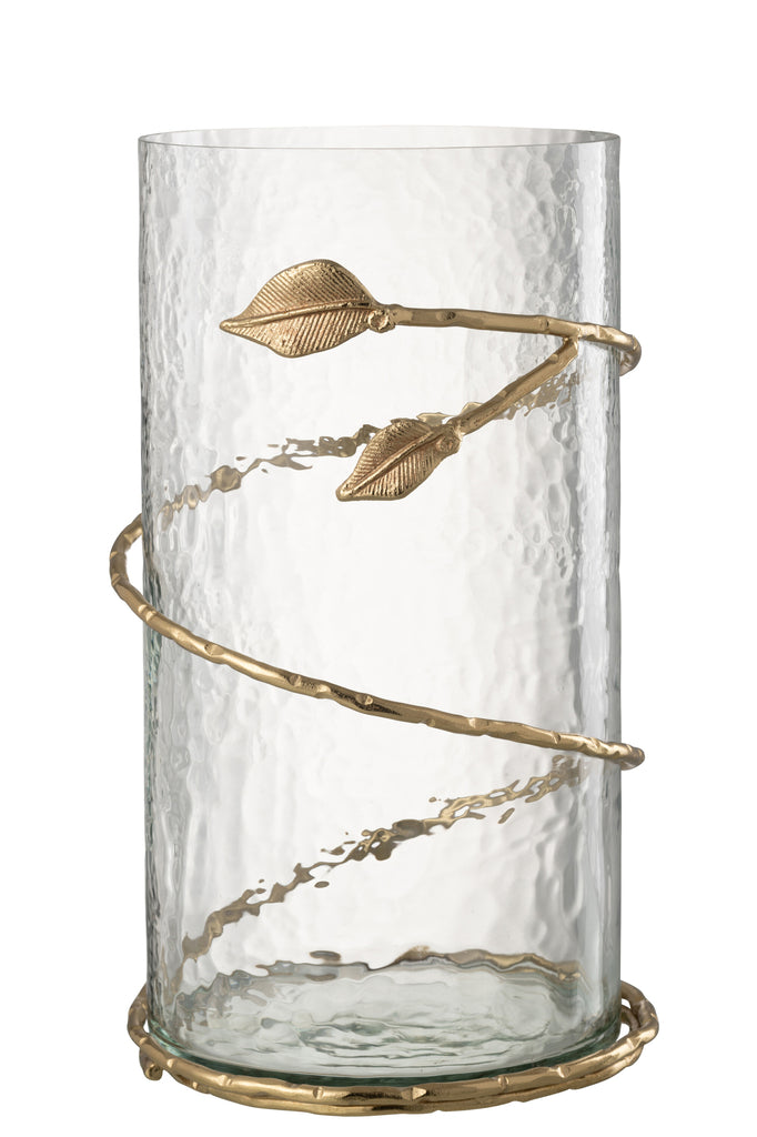Vase Feuille Long Verre/Fer Transparent/Doré - J-LINE