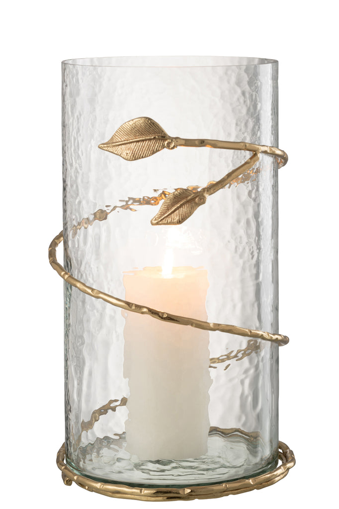 Vase Feuille Long Verre/Fer Transparent/Doré - J-LINE