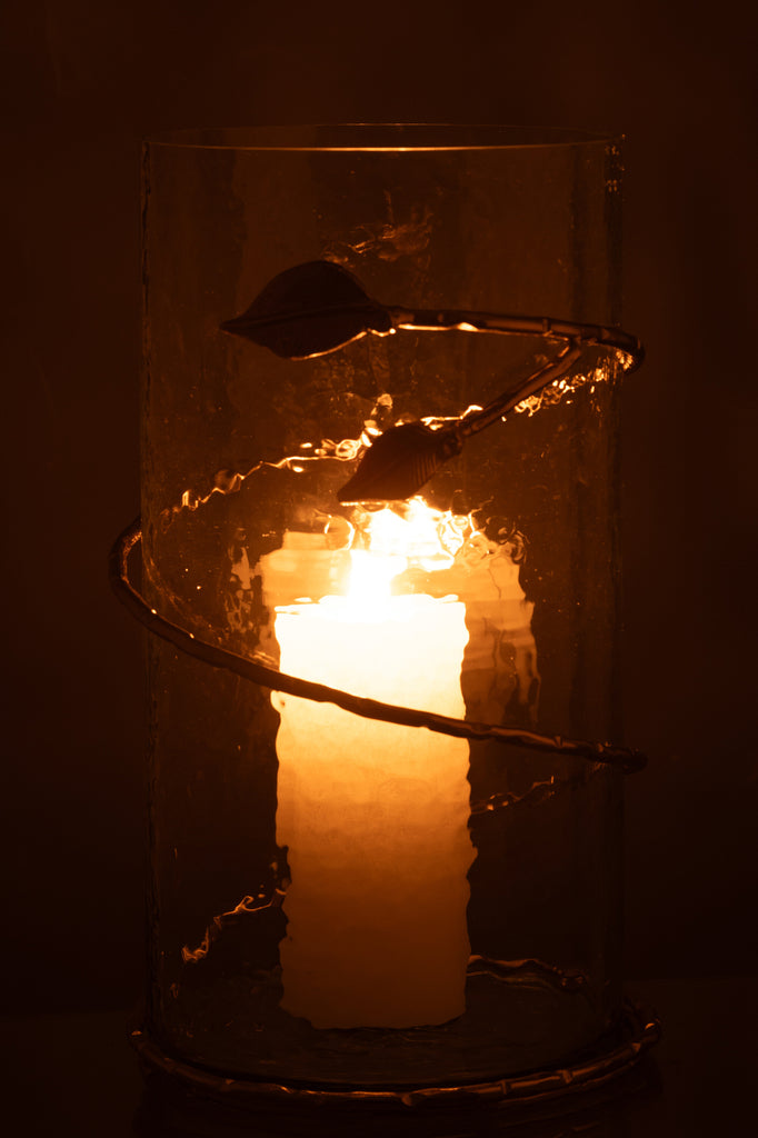 Vase Feuille Long Verre/Fer Transparent/Doré - J-LINE