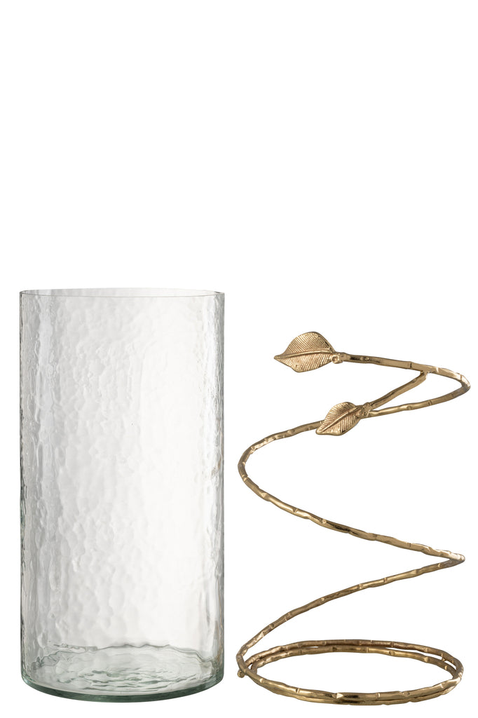 Vase Feuille Long Verre/Fer Transparent/Doré - J-LINE