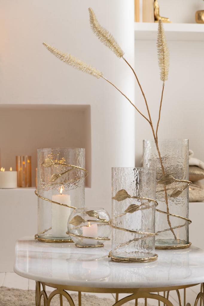 Vase Feuille Long Verre/Fer Transparent/Doré - J-LINE