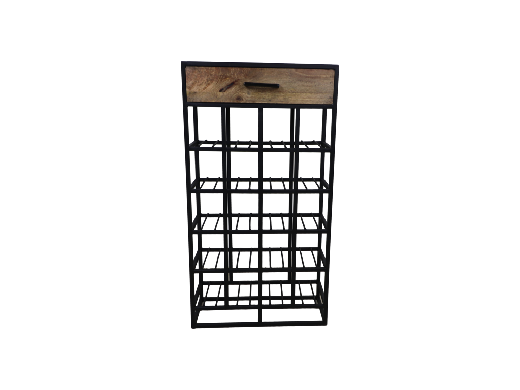 Wijnrek voor 20 flessen - 46x21x85 - Natuurlijk/zwart - Gemaakt van mangohout/ijzer