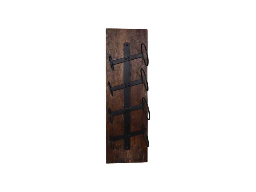 Wijnrek voor 4 flessen - 20x14x65 - Bruin/zwart - Oud hout/metaal