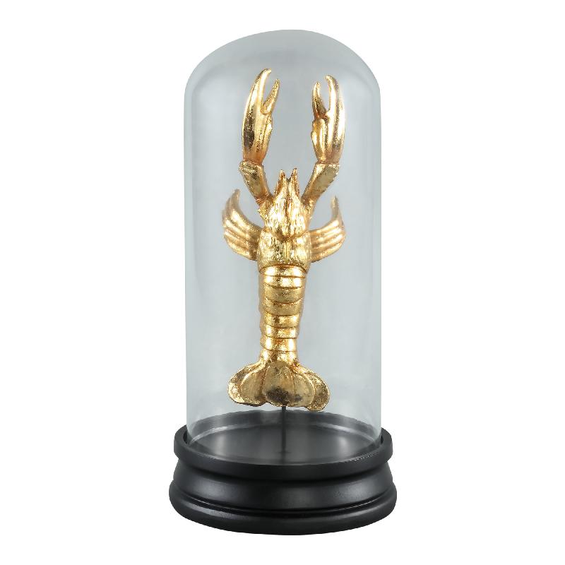 Lobster Gold Poly Statue On Foot Bell Jar