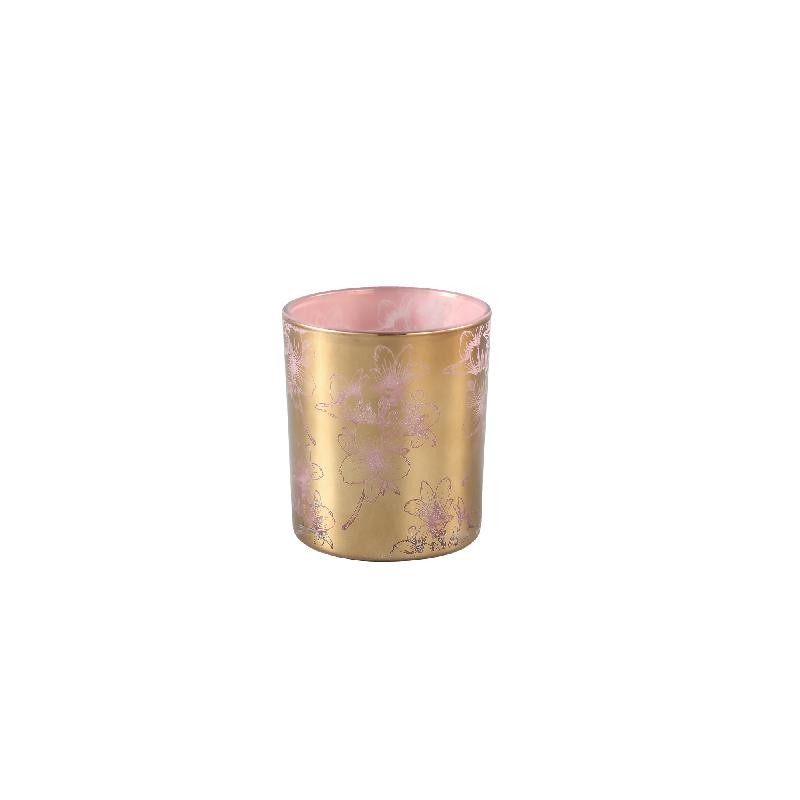 Melody Gold Glass Tealight Pink Inside Flowers L