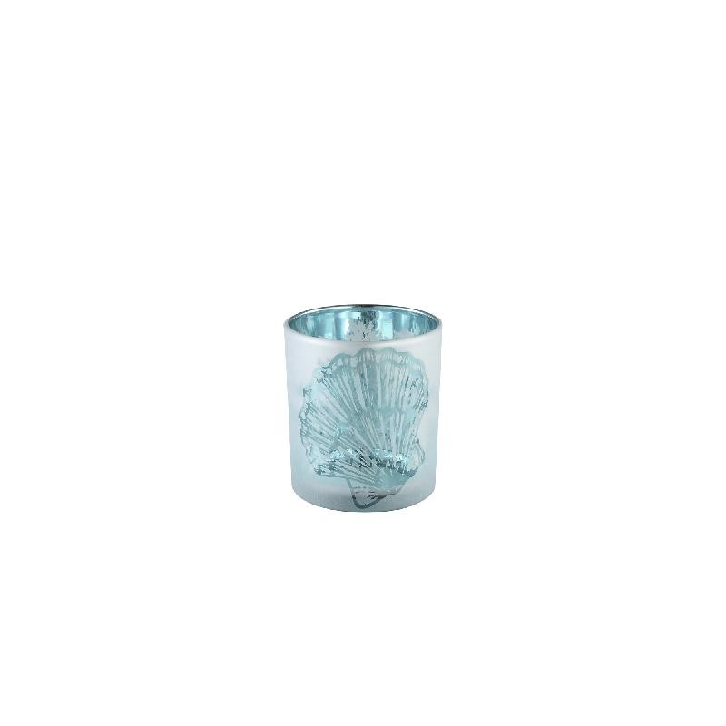 Seas Blue Glass Tealight White Outside Shell M