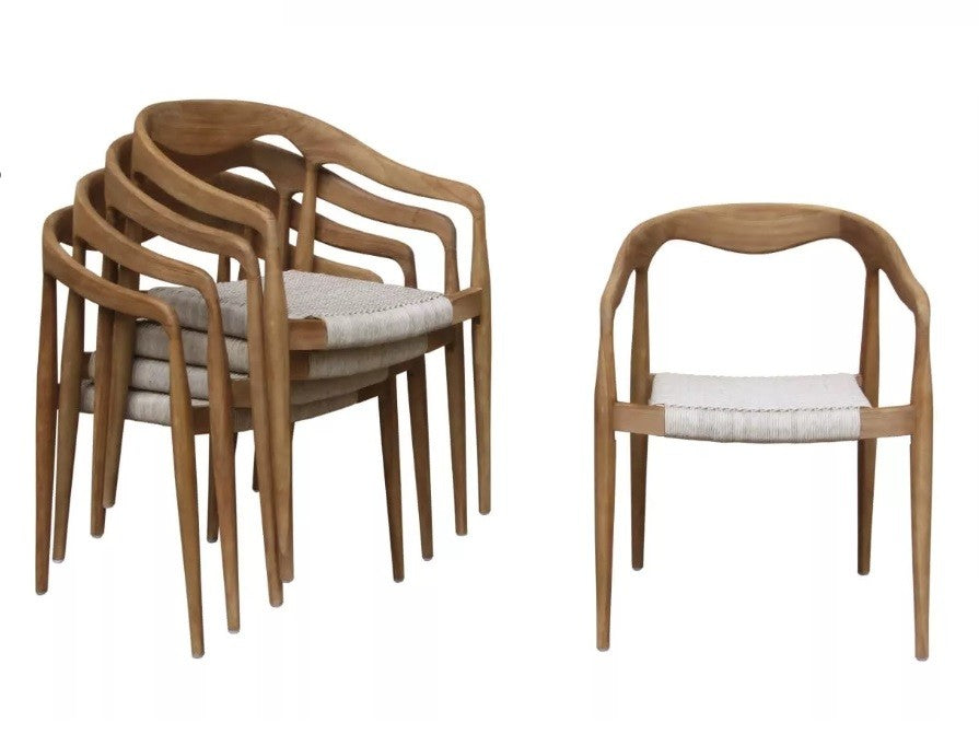 Stapelstoel Wishbone - massieve teak/ecolene