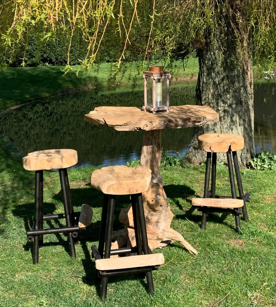 Boombarset root met 4 krukken uit wortelhout
