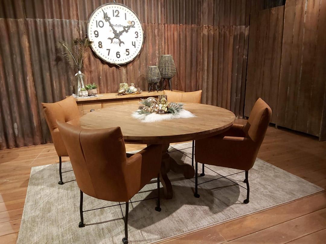 eettafel rond dengkleh massief recyclage teakhout