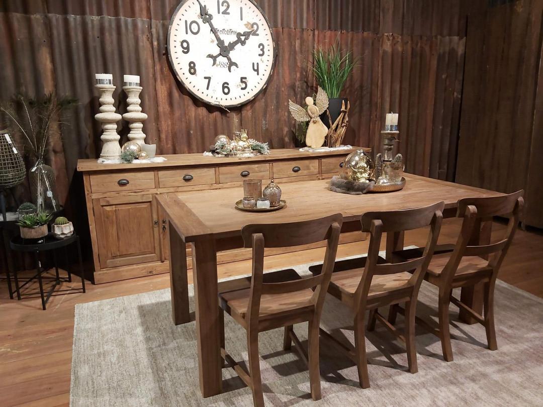 Kloosterafel massief teakhout 180x90 met 4 stoelen barback