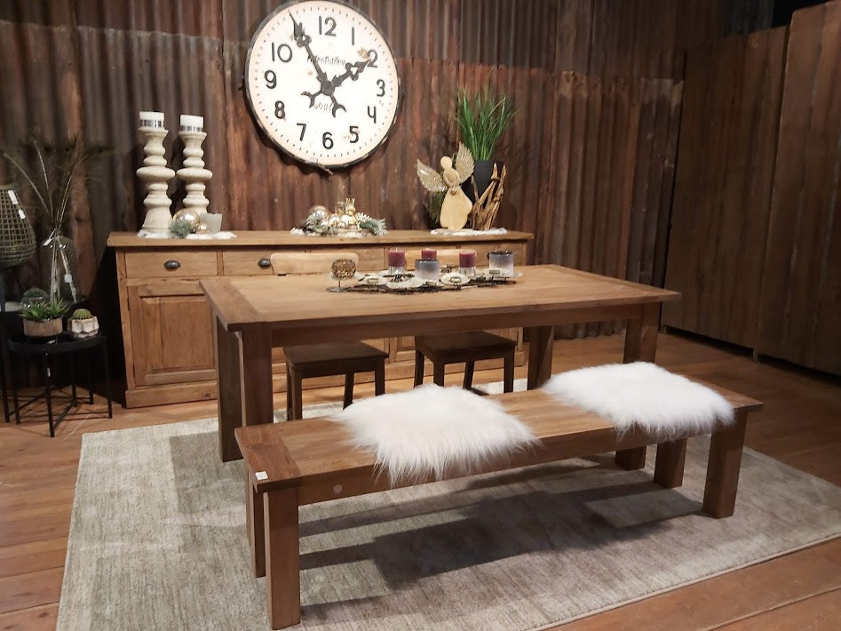 kloostertafel dengkleh massief recyclage teakhout met bank