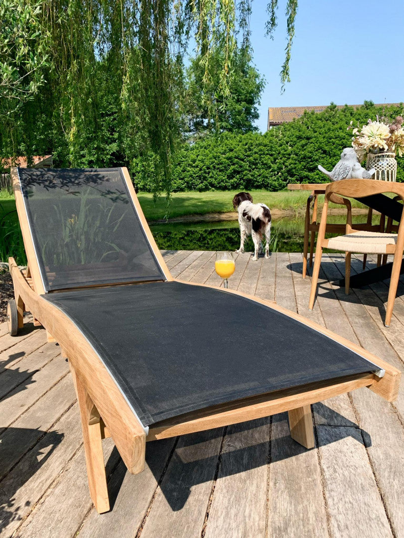 Ligzetel Samui massief teakhout met batylene - zwart