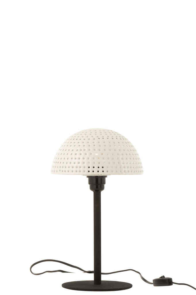 Lampe de table champignon, pois, métal, blanc brillant/noir, petite taille - J-LINE